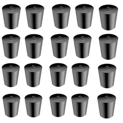 Laboratory Grade Rubber Stoppers, 20 Pieces Assorted Tapered Bungs Set, 3# Solid Black Round Rubbers Hole Plugs - size: 20pcs 3#