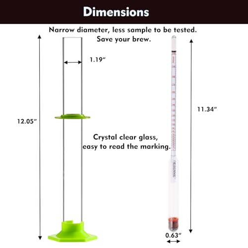 Hydrometer Alcohol Meter Test Kit 0-200 Proof and Tralle Hydrometer, Alcohol Proof Tester for Moonshine, Liquor, Spirits with Glass Test Jar Cleaning Brush Microfiber Cloth - color: Proof and Tralle Alcoholmeter Test Jar Kit
