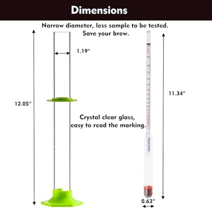 Hydrometer Alcohol Meter Test Kit 0-200 Proof and Tralle Hydrometer, Alcohol Proof Tester for Moonshine, Liquor, Spirits with Glass Test Jar Cleaning Brush Microfiber Cloth - color: Proof and Tralle Alcoholmeter Test Jar Kit