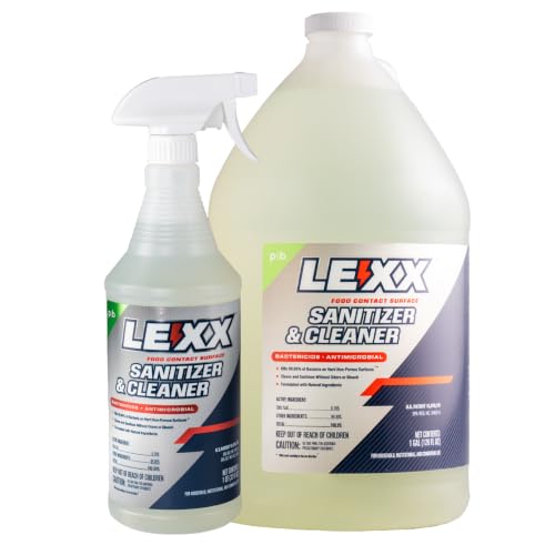 LEXX® Sanitizer Spray Bundle, 32 oz Quart Bottle + 1 Gallon, EPA Registered Food Contact Surface Sanitizer & Cleaner, NSF Category A1, D2, Antibacterial, Multi-Surface, No Rinse