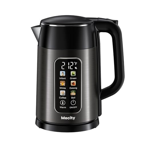 Mecity Electric Kettle 1.7L Touch Screen Temperature Control Water Boiler, No Plastic Contact with Water. 6 Preset Temperature Programs, 2 Hours Keep Warm, Auto Shut Off, Dark Grey - color: Grey & Black