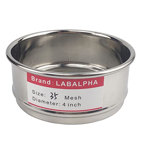 LABALPHA 35 Mesh Lab Sieves, Test Sieve #35 Mesh, 4'' Diameter, 304 Stainless Steel Wire Cloth (0.5mm) - size: 35 mesh (0.5mm)