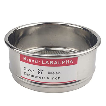 LABALPHA 35 Mesh Lab Sieves, Test Sieve #35 Mesh, 4'' Diameter, 304 Stainless Steel Wire Cloth (0.5mm) - size: 35 mesh (0.5mm)