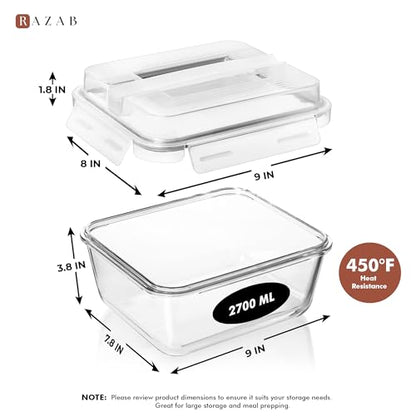 Razab 2700ml / 91Oz / 11.5 Cups Large Glass Food Storage Containers with Lids - Glass Meal Prep Containers for Roasting & Storing Leftover, Glass Lunch Container, Microwave & Oven Safe - color: Black