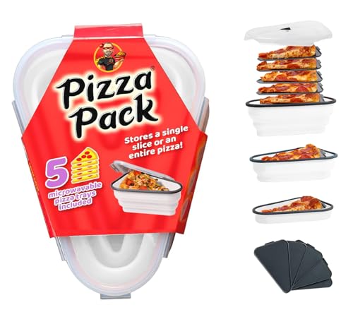 The Perfect Pizza Pack™ - Reusable Pizza Storage Container with 5 Microwavable Serving Trays - BPA-Free Adjustable Pizza Slice Container to Organize & Save Space, White - color: White, size: 1 Pack