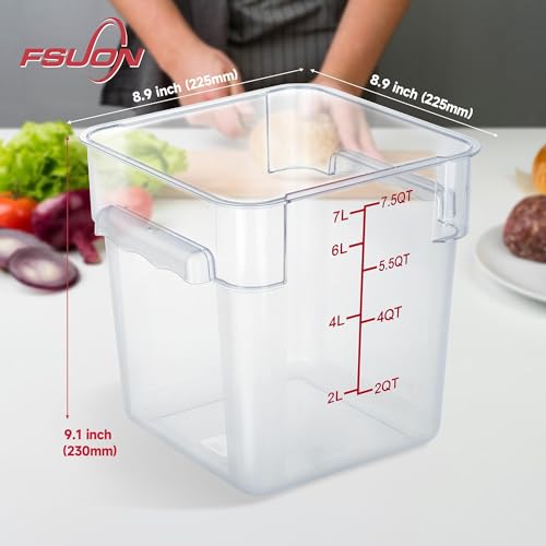 4 Pack 8 Qt Square Polycarbonate Food Storage Containers with Lids | Clear BPA-free PC with lids, side handles, measurement scale and stackable design; for food prep, storage and freezer use. - color: 8Qt
