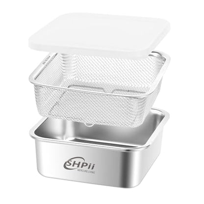 Square Colander Set, 304 Stainless Steel with PE Lid, Storage Container, Tofu Drainer, Back of House Preparation, Washing and Drainage Tools, Refrigerator Storage, Picnic Party (2000ML) - color: Square-2000ml