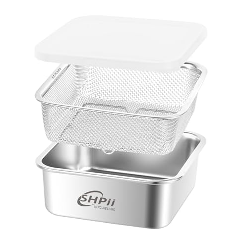 Square Colander Set, 304 Stainless Steel with PE Lid, Storage Container, Tofu Drainer, Back of House Preparation, Washing and Drainage Tools, Refrigerator Storage, Picnic Party (2000ML) - color: Square-2000ml