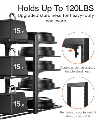 ORDORA Pots and Pans Organizer Rack for Cabinet, 15.83" Height 8-Tier Heavy Duty 120LBS Pot Pan Organizer under Cabinet Adjustable for Dutch Oven, Cast-iron Pan, Heavy Skillets Griddles, Shallow Pot - style: M-15.83"H-HeavyDuty