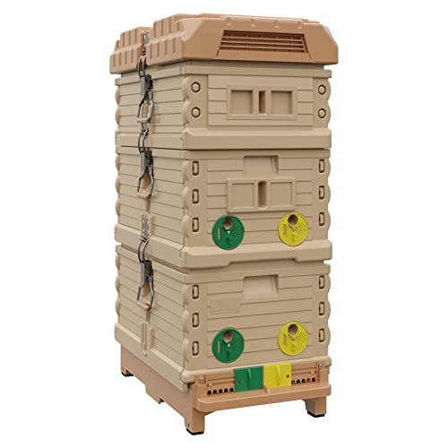 Apimaye Insulated 7 Frame Langstroth Nucleus Assembled Bee Hive Set (Tan Hive wih No Frames) - style: Tan Hive wih No Frames