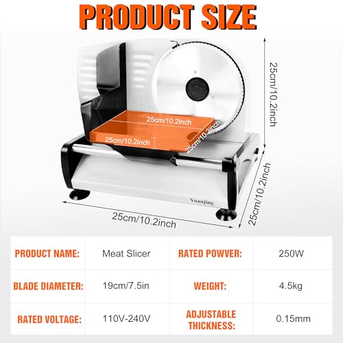 Meat Slicer 200W Electric Deli Food Slicer with 2 Removable 7.5" Stainless Steel Blade, Adjustable Thickness for Home Use, Child Lock Protection, Easy to Clean, Cuts Meat, Bread and Cheese