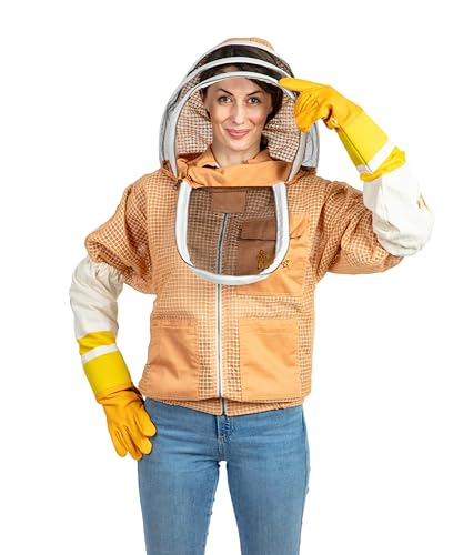 -- 3 Layer Beekeeping Ventilated Jacket Fully Protection Beekeepers Ultra Ventilated Bees Jacket with Fencing Veil (5XL, Sand/Peach) - color: Sand/Peach, size: 5X-Large