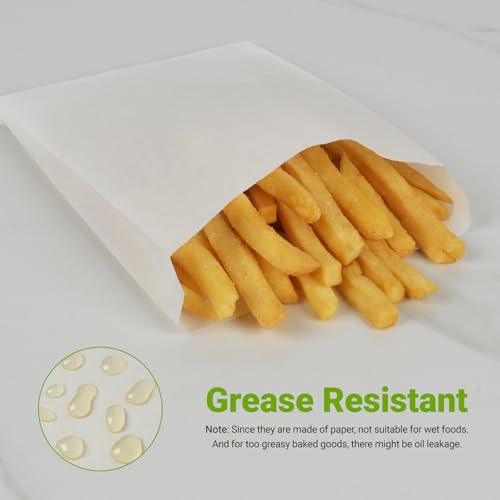 200 Pack White Paper Sandwich Bags with Seal Stickers, 6"×8"×1" Grease Resistant Cookie Sleeves Pasrty Bags for Lunch Packing, Treats, Snacks, Bagels, Baked Goods - color: White
