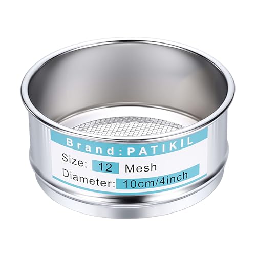 PATIKIL 12 Mesh(1.6mm) Lab Sieve, 3.9"(10cm) Diameter Sifting Screen 304 Stainless Steel Wire Cloth Fine Mesh Sieve for Industrial Laboratory Home Soil Sifter Dry Sift Screens Hash - size: 12 Mesh(1.6mm)/3.9"