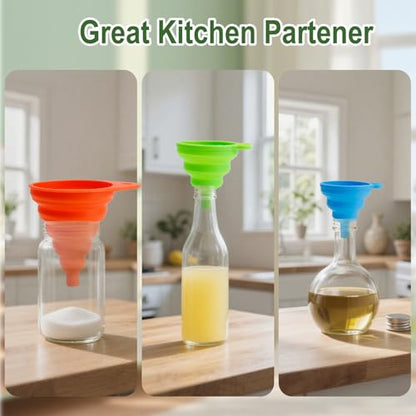4 Pack Silicone Collapsible Kitchen Funnel for Water Beer Oil Filling Bottles 2 Size Flexible Foldable Mini Small Large Scoop Funnel Set Camp Kitchen Hand Tools Gadgets Accessories Must Have Finds