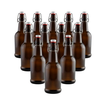 FastRack Swing Top Glass Bottles 33 oz – Pack of 12 | Amber Flip Top Glass Bottles with Airtight Lids | Resealable Grolsch-Style Fermentation Bottles for Kombucha, Beer, Mead, Soda, Vinegar & Water - color: Amber