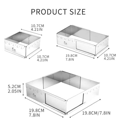 Stainless Steel Extensible Cake Ring Detachable Square Cake Mold Mousse Ring Nonstick Cheesecake Mould Pastry Shaping for Baking - 4.2 × 4.2 × 2 inch - size: (4.2-7.8) × (4.2-7.8) × 2 in
