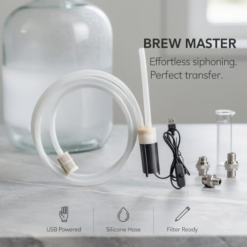Electric Wine Pump with USB Power, Auto-Siphoning Brew Device, 3.3 Ft Hose, One-Button Operation, 3.9 X 1.4 in, for Home Brewing