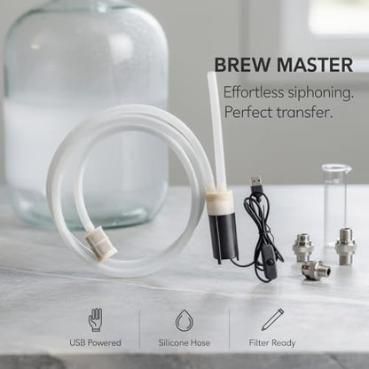 Electric Wine Pump with USB Power, Auto-Siphoning Brew Device, 3.3 Ft Hose, One-Button Operation, 3.9 X 1.4 in, for Home Brewing
