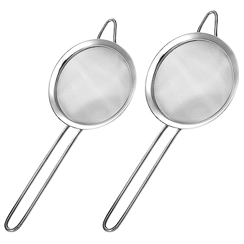 2 Pack Fine Mesh Strainer, Small Stainless Steel Sieves with Handles, for Steeping Loose Leaf Tea, Straining Cocktail, Juice and Sifting Flour, Powdered Sugar (2pcs) - color: 2pcs