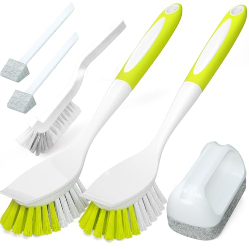 Holikme Cleaning Brush Set, Scouring Pad for Cleaning, Groove Gap Brushes for Pot, Pan, Kitchen Sink, Wire Brushes (Amarillo) - color: Amarillo