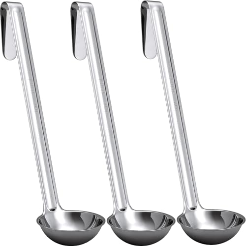 Super Sturdy, Ergonomic 1 Oz. Soup Ladle 3 Pk. Stainless Steel Ladles with Long Handles. Best Kitchen Accessories for Stirring, Portioning and Serving Soups, Chili and Stew in Restaurants and at Home - size: 1oz-3pk