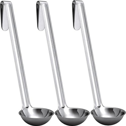 Super Sturdy, Ergonomic 1 Oz. Soup Ladle 3 Pk. Stainless Steel Ladles with Long Handles. Best Kitchen Accessories for Stirring, Portioning and Serving Soups, Chili and Stew in Restaurants and at Home - size: 1oz-3pk