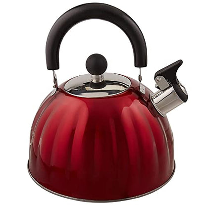 Mr. Coffee Twining 2.1 Quart Pumpkin Shaped Stainless Steel Whistling Tea Kettle, Metallic Red - color: Metallic Red, size: 2.1 Quarts