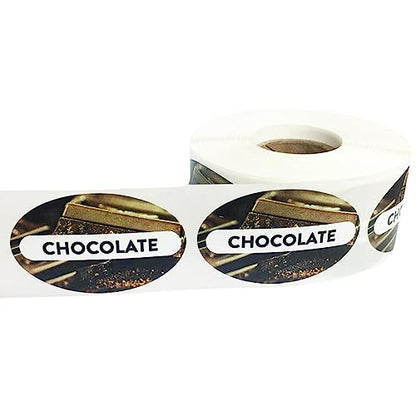 Chocolate Grocery Store Food Labels 1.25 x 2 Inch Oval Shape 500 Total Adhesive Stickers - color: Chocolate