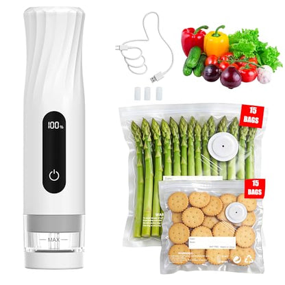 Compact Vacuum Sealer for Food Storage: Portable Handheld Food Sealer, 80kPa Suction, 1800mAh Battery, 30 Reusable Vacuum Bags, Preserve 5X Freshness with Easy Operation - size: Vacuum Sealer + 30 Bags