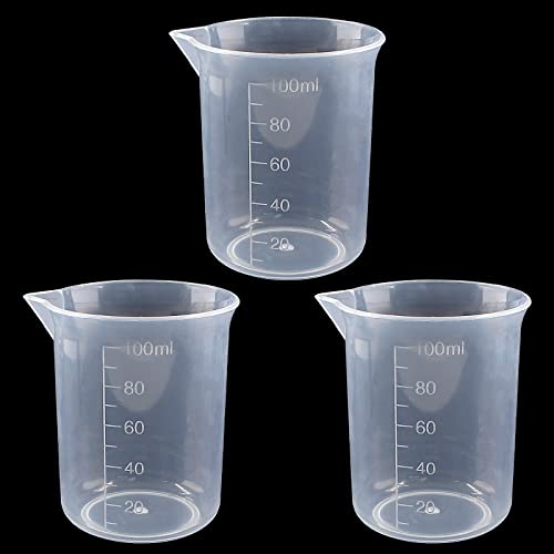 Waziaqoc 100ml/3.4oz Plastic Graduated Beaker, 3 Pack, Transparent | PP Material, Measuring Cup, Mixing Cup, For Kitchen Lab - color: 3pcs, size: 100 ml