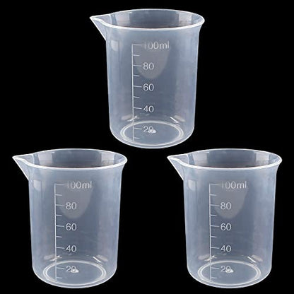 Waziaqoc 100ml/3.4oz Plastic Graduated Beaker, 3 Pack, Transparent | PP Material, Measuring Cup, Mixing Cup, For Kitchen Lab - color: 3pcs, size: 100 ml