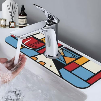 Kitchen Sink Faucet Mat Splash Guard, Cheese Red Wine Abstract Geometry Super Absorbent Drying Mat, Non-Slip Drain Pad for Bathroom Counter - color: Cheese Red Wine Abstract Geometry