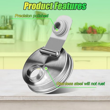 Mason Jar Pour Spout Lid Stainless Steel, Regular Mouth Pour Spout Flip Cap Lids for Mason Jars, Anticracking Leak Proof Seal Cover Airtight for Drinking Salad Dressing & Food Storing(2PCS) - style: Regular Mouth Stainless Steel Lid 2 PCS