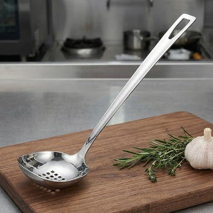 ULTECHNOVO Stainless Steel Soup Ladle 11.37In Slotted Kitchen Cooking Utensil with Non-Slip Handle for Serving Gravy Salad Dressing Pancakes and Chili Sauces