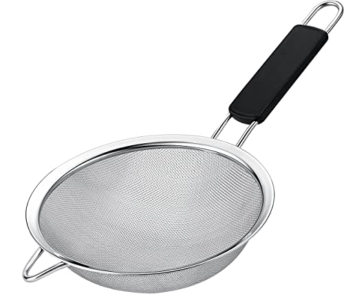 Fine Mesh Strainer with thermo plastic rubber handle - Sieve Fine Mesh Stainless Steel - Ideal to Sift Flour, Icing Sugar, Fruits and Vegetables (5.5 Inches) - size: 5.5 Inches - TPR