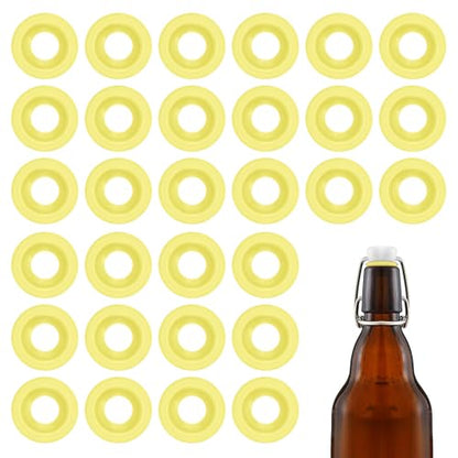 30Pcs Dopamine color Silicone Gaskets Washers Seals for Cap Swing Flip Top Bottle for Home Brew Beer Soda Bottle Sealing(flat,half cover) (Lemon Yellow) - color: Lemon Yellow