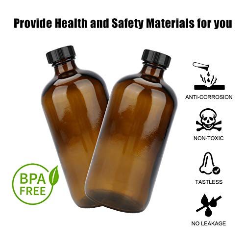 Maredash 16oz Glass Bottles, 12 Pack amber Glass Storage Bottles Sets with Lids,Amber Glass Bottle,Brown glass bottles