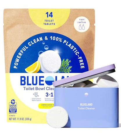 BLUELAND Toilet Bowl Cleaner Tablets, 14 Count (Pack of 1), Lemon Cedar, Plastic-Free, No Harsh Chemicals, Plant-Based, Septic-Safe, Removes Lime, Rust, Hard Water and Toilet Ring Stains - size: 14 Count (Pack of 1)