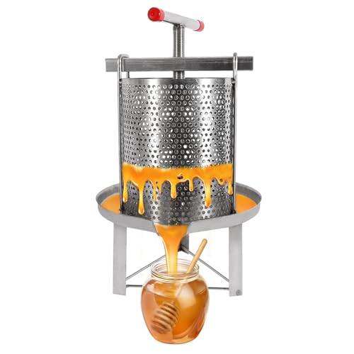 10L/2.6Gal Honey Extractor Stainless Steel Manual Beekeeping Extraction with Nylon Filter Screen Mesh Honey Press Machine Beekeeping Tool
