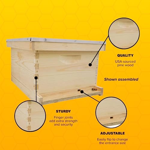 Mann Lake Unassembled Complete Bee Hive Box with Foundation, Langstroth 10 Frame 9 5/8" Hive Body, All Beekeeping Levels, Assembly Required