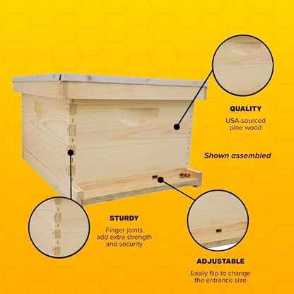 Mann Lake Unassembled Complete Bee Hive Box with Foundation, Langstroth 10 Frame 9 5/8" Hive Body, All Beekeeping Levels, Assembly Required