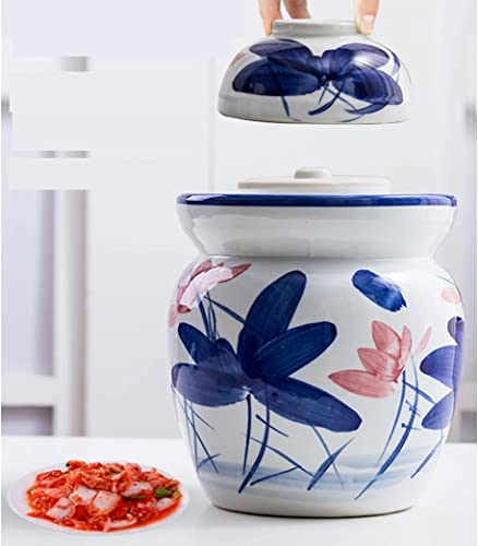 Vintage Traditional Ceramic Pickle Jar Fermentation Crock with Water Seal 5kg, Chinese Fermenting Tank for Kimchi Sauerkraut Pickles