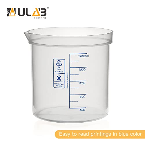 ULAB Scientific Stackable Graduated Plastic Beakers, Vol.2000ml(68oz), with Easy-to-Read Printings in Blue, UBP1017 - style: Vol.2000ml with blue printings