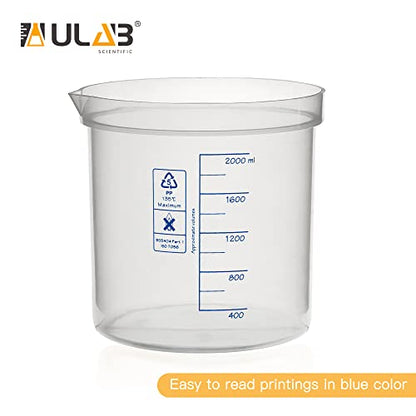 ULAB Scientific Stackable Graduated Plastic Beakers, Vol.2000ml(68oz), with Easy-to-Read Printings in Blue, UBP1017 - style: Vol.2000ml with blue printings