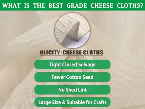 Olicity Cheese Cloths, Grade 100, 36x36Inch, Reusable Cheese Cloth with Closed Edges Fabric Fine Mesh Cloth, Unbleached Cotton Muslin Cheesecloth for Straining, Cooking, Yogurt, Herbs,Crafts - 9 Sq.Ft