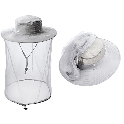 Mosquito Head net hat face Shield Fishing Cap bee Beekeeping Beekeeper Veil Hats for Men Women - color: Light Grey
