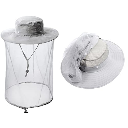 Mosquito Head net hat face Shield Fishing Cap bee Beekeeping Beekeeper Veil Hats for Men Women - color: Light Grey