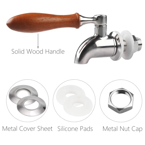 1 Pack Stainless Steel Spigot Long Wooden Handle Beverage Dispenser Spigot Replacement Metal Faucet for Glass Jar, Drink Dispenser by MUGLIO - color: Wooden Handle