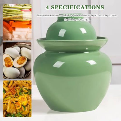 Fresh Green Modern Kimchi Jar, Thickened Ceramic Fermentation Crock, Traditional Water Seal Design, 4 (10kg/352.7oz) - size: 10kg/352.7oz
